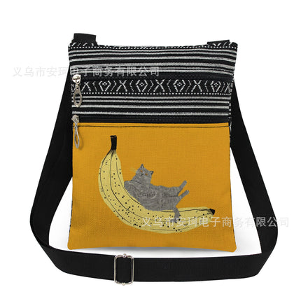 Cross-Border New Product Double Zipper Cat Print Single Shoulder Crossbody Bag Ultra-Light Cross-Border Style Messenger Bag Fashionable and Cute Women's Bag