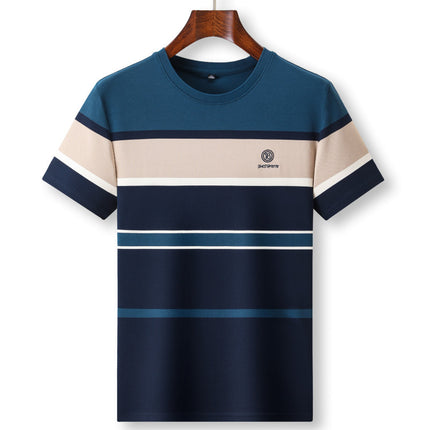 Mingdi Mouse Men's Summer New Thin Casual T-shirt Men's Round Neck Striped Business Short-sleeved Men's T-shirt Top