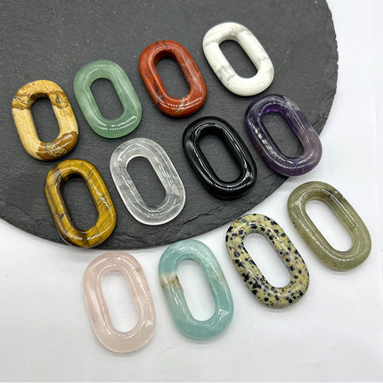 Natural Crystal Amethyst Rose Quartz O-Ring Pendant Tiger Eye Aventurine Jade Large Hole Oval Circle DIY Pendant Accessories