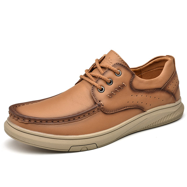 Leather Shoes Men's 2025 New Genuine Leather Business Casual Shoes Men's Low-top Lace-up Soft Sole Non-slip Shoes for Middle-aged and Elderly Dads