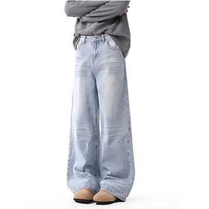 American Vintage Washed light blue Jeans Men's and Women's Casual 2025 Spring New Straight Loose Pants