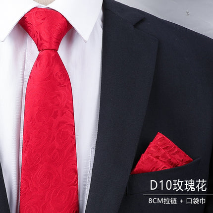 Dress Wedding Tie Men's 8CM Bridegroom Wedding Korean Style wine red Business Tie Narrow Zipper Lazy Men and Women
