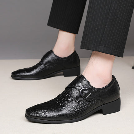 19123 Leg Men's Leather Shoes Breathable Buckle Leather Shoes Crocodile Pointed Men's Casual Shoes Leg European Style Shoes