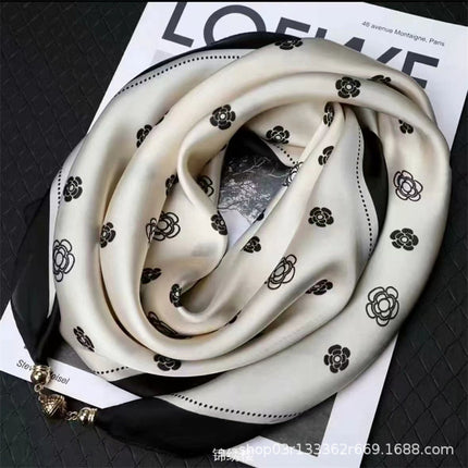 2024 New Magnetic Buckle Silks and Satins Square Scarf Women's Spring and Autum Scarf High-end Decorative Triangle Scarf Neck Protector