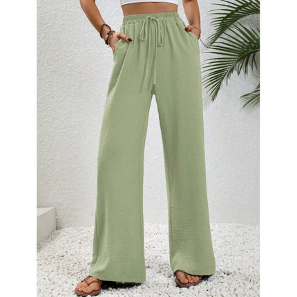 Women's Fashion 2024 Europe and America Amazon Cross-border Best Selling New Joker Solid Color Mop Wide Leg Pants Casual Pants in stock