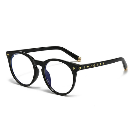 Ouyang Nana's Same Style Large Frame Black Glasses with High-End Design, Four-Petal Flower, Round Face, Retro Frame for Myopic Women