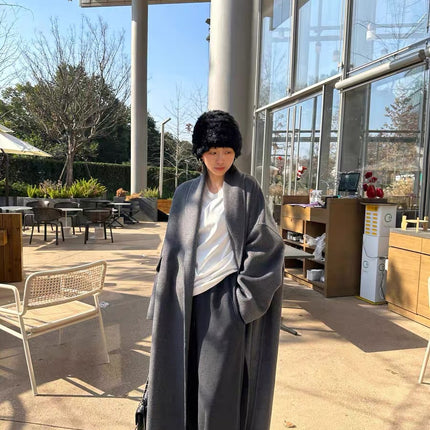 2026 Wrap-Style 100% Sheep Wool Minimalist Texture Loose Silhouette Cape-Style Double-Sided Wool Coat for Women
