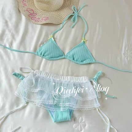 Source Manufacturer Swimsuit, Feminine, White, Small Breasts, Three-Point Strap Bikini, Split Swimsuit, Hot Spring Vacation