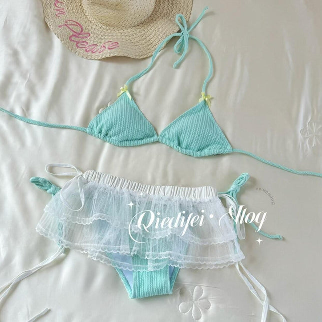 Source Manufacturer Swimsuit, Feminine, White, Small Breasts, Three-Point Strap Bikini, Split Swimsuit, Hot Spring Vacation
