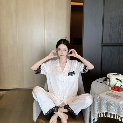 [A touch of heart] Summer high-end sense new pajamas short-sleeved trousers women's lace home clothes pajamas suit
