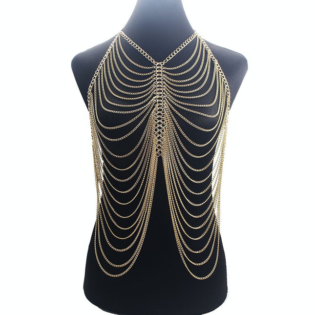 European and American Cross-Border New Exaggerated Women's Tassel Body Chain Bikini Necklace Prom Clothing Accessories Necklace