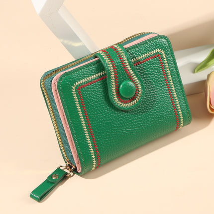 European and American Simple Wallet Women's Short Retro Hong Kong Style All-match Large Capacity Multi-card Zipper Change Card Bag All-in-one Bag