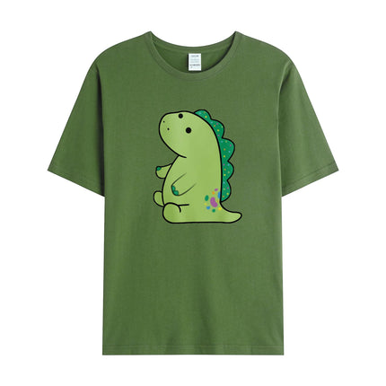 Cross-Border Summer New Product Cartoon Dinosaur Pattern Men's Cotton Loose Combed Cotton Pullover Round Neck Short Sleeves