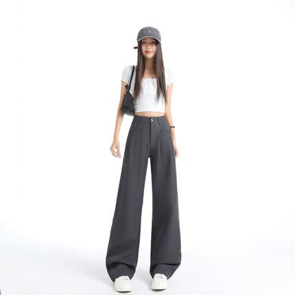Double Pleated Three-Dimensional Pocket Design Suit Casual Pants for Women 2025 New High-Waisted Loose Slimming Drape Wide-Leg Pants