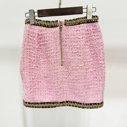 In Stock 2026 Autumn and Winter New European and American Celebrity Fashion Heavy Chain Decoration Tweed Mini Skirt