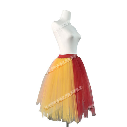 European and American Mid-Length Colorful Splicing Mesh Half-Length Petticoat Contrasting Elastic High-Waist Performance Dance Ball Tutu Skirt for Women