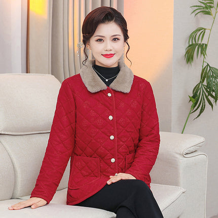 Mother's Winter fleece-lined Cotton Coat Coat New Thickened Cotton Coat for Middle-aged and Elderly Casual Cold-proof Warm Cotton Coat All-match