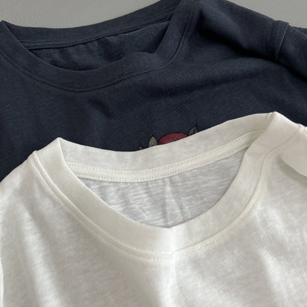 Apple Cat's Textured T-Shirt Summer New Round Neck Printed Casual Style Tee Loose Top Women's Versatile
