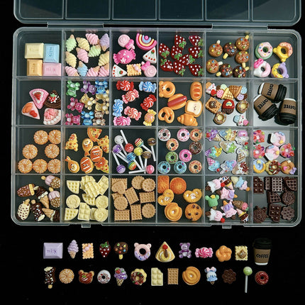 24 grid cartoon nail accessories mix cute cookies donuts candy nail accessories diy handmade material box