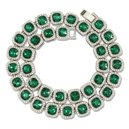 Hip-Hop Style Green Diamond Ice Sugar Cuban Sugar Cube Chain Ice Sugar Necklace Personalized Outfit Light Luxury Cuban Chain Clavicle Chain Neck Chain