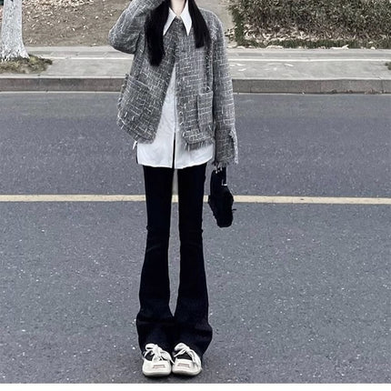 175 Tall Women's Black Bootcut Jeans for Autumn and Winter High-Waisted Elastic Slim Slim Flared Floor-Length Pants