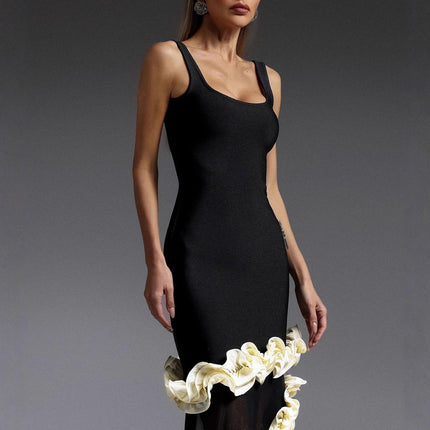2025 New European and American Cross-Border Suspender Dress Accessible Luxury Hip-Hugging Spiral Lace Bandage Dress Evening Dress