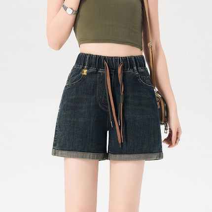 Elastic High-Waisted Retro Jeans for Women, Wide-Leg Shorts for Women, 2024 New Summer Thin Straight Hot Pants