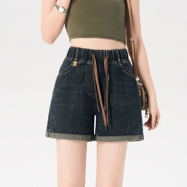 Elastic High-Waisted Retro Jeans for Women, Wide-Leg Shorts for Women, 2024 New Summer Thin Straight Hot Pants