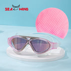 Electroplated pink and gray set [swimming goggles + water drop swimming cap]