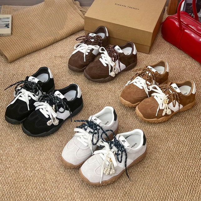 Soft Leather Version ~ Casual Thick-Soled Moral Training Shoes for Women 2025 Autum New Style Versatile Height-Increasing Sports for Small People