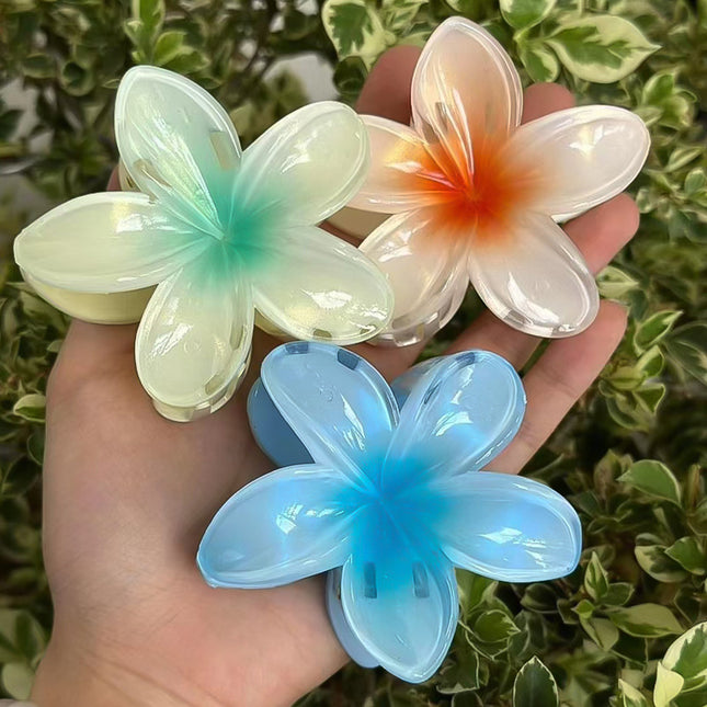 European and American Cross-Border Frosted Gradient Plumeria Hair Clip Elegant Women's Shark Clip Large Beach Hair Accessory Wholesale