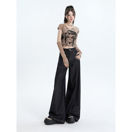 Tannin Wide Leg Jeans Women's 2025 New High Waist American Style Retro Lazy Loose Dipped Pants