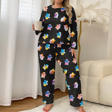 Cross-border Foreign Trade Autumn Milk Silk Pajamas Women's Home Clothes Plus Fatty Casual Long-sleeved Trousers suit Can Wear