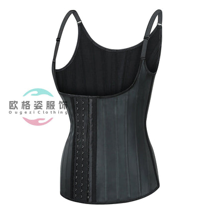 25 Steel Bone Gloss Latex Body Shaper Tunic Camisole Vest Abdominal Corset Latexcorset
