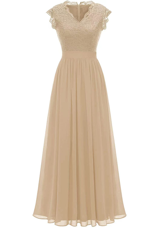 2022amazon summer sexy hollow V-neck large swing dress sleeveless lace stitching chiffon long dress
