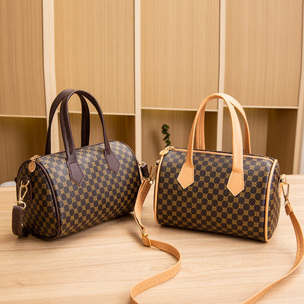 2023 New Boston Women's Bag Retro Contrast Printed Handbag Shoulder Crossbody Pillow Bag Wholesale