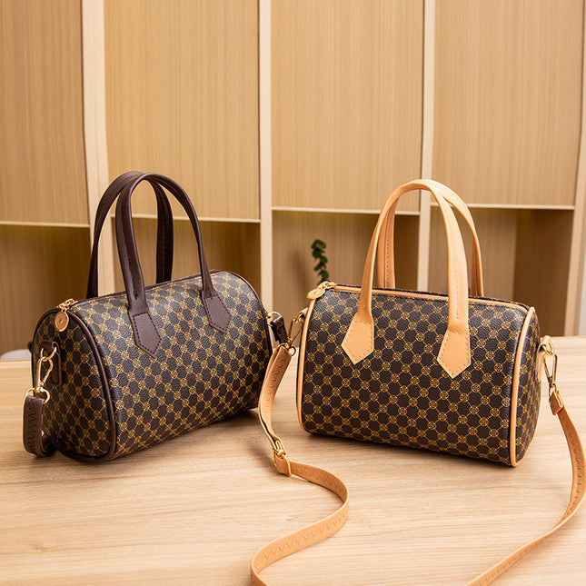 2023 New Boston Women's Bag Retro Contrast Printed Handbag Shoulder Crossbody Pillow Bag Wholesale