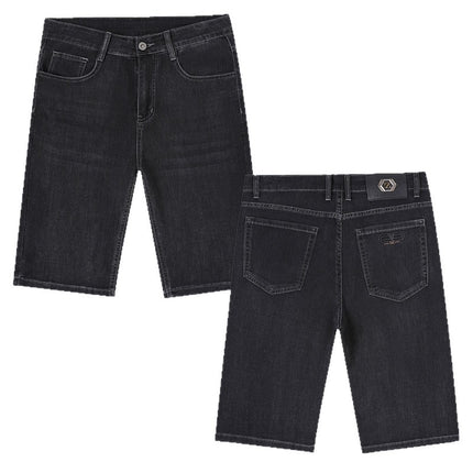 Camonqi Denim Plus-Size Men's Summer Thin Breathable Knee-Length Shorts with Washed Finish
