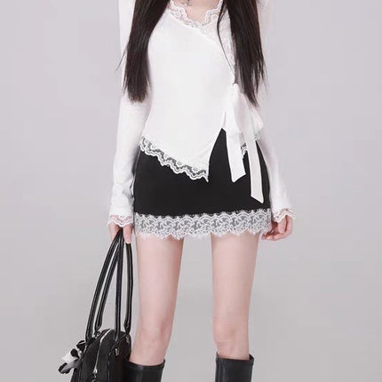 New Lace Hooded Slim-Fit Slim Tight Waist Spice Top Skirt