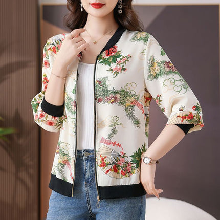Summer Mom Short Coat Sun Protection Clothing Fashionable Printed Small Women's Large Size Thin Jacket Sun Protection Clothing