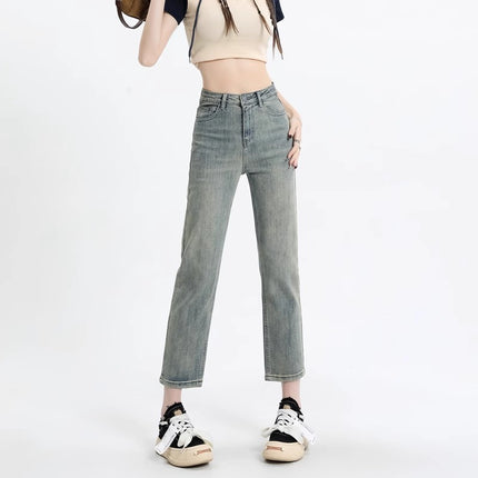 Nostalgic Retro Straight-Leg Jeans Women's Trendy All-Match High-Waist Slimming Old-Fit Cropped Smoke Pipe and French Stick Pants
