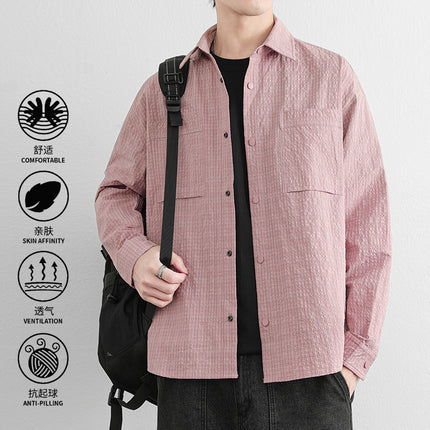 Youth Tooling Shirt Men's Spring and Autumn Fashionable Brand Loose Lapel Shirt Fashionable Casual Long Sleeve Jacket Coat Men