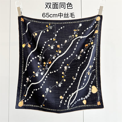 Double-Sided Silk Wool Scarf for Women in Autumn and Winter, Silk Wool 70 Square Scarf, Warm and Dual-Purpose, Versatile Elegant, Air-Conditioned Neck Protector for Women