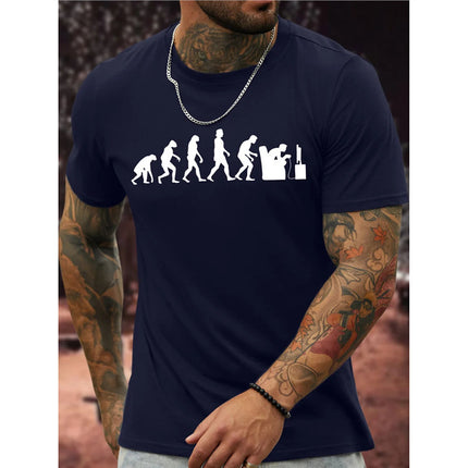 Foreign Trade Cross-border European and American European Code plus size Men's Game Evolution Funny Graphic Printed Cotton Casual Text T-Shirt