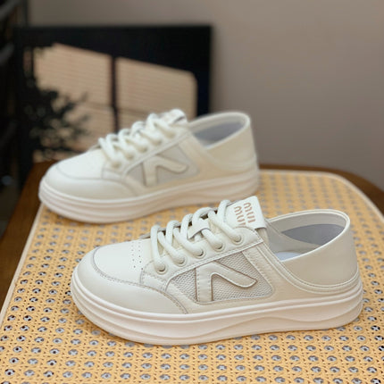 Genuine Leather Retro Sneakers for Women 2025 Spring & Fall New Niche High-Bottom Soft-Soled White Shoes Flats-Soled Sports and Casual Shoes