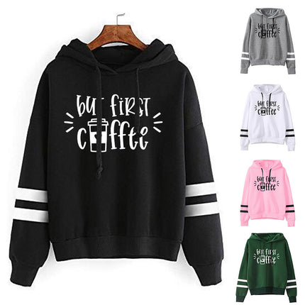 Foreign trade cross-border first cup of coffee But First Coffee printed parallel bars hooded vests autumn and winter Europe and the United States