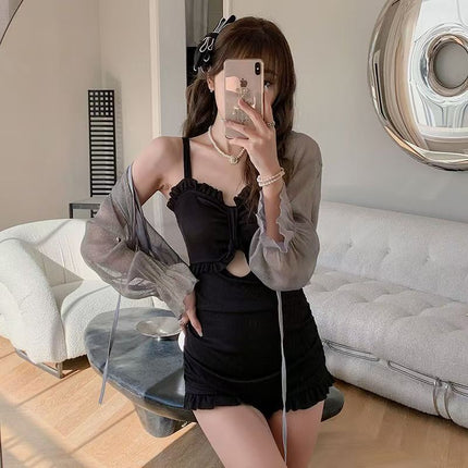 2025 One-Piece Swimsuit with Cover-Up Long-Sleeved Sun Protection Sexy Tight Swimsuit Women's Flesh-Covering Slimming Swimsuit Wholesale