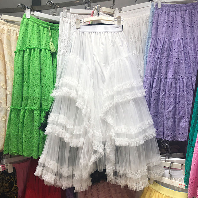 Fresh and Sweet Design Sense Mesh Skirt 2024 Spring New Fashion Brand Women's Fashion All-match Skirt 11196
