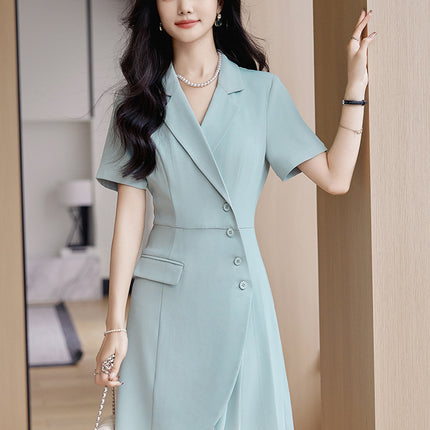 2025 New Classy Suit Collar Dress for Women Spring and Summer Chic Design Niche Elegant Short-Sleeved Professional Skirt