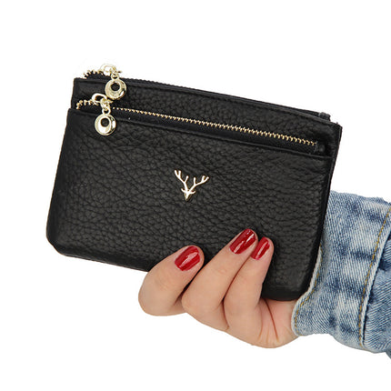 Cross-border European and American Deer Head Bag Top Layer Cowhide Women's Zipper Coin Purse Genuine Leather Coin Storage Bag Key Bag
